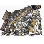 A large quantity of silver plated and stainless flatware - including fish sets, boxed tea knives and