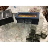 A large quantity of drinking glasses, several sets, tumblers, wine goblets, cordial glasses, some