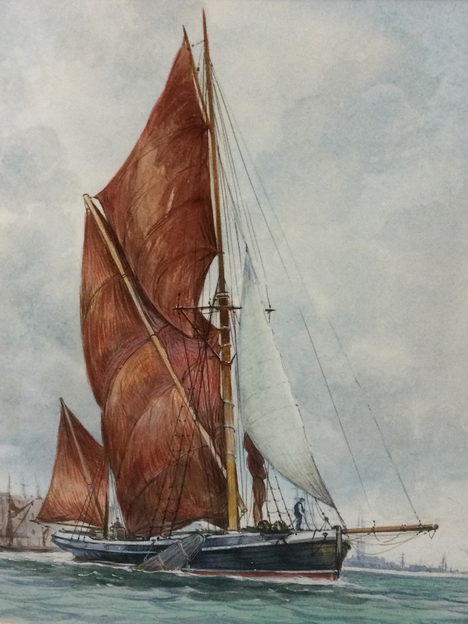 Peter Knox, watercolour, sailboat on river, signed and titled Barge Entering the River, mounted & - Image 3 of 3