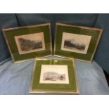 A set of three handcoloured engravings after Daniell - Holyhead harbour, rope-bridge & lighthouse,