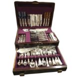 A walnut cased canteen of silver plated cutlery by Pinder Brothers of Sheffield, the 12 settings