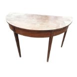 A nineteenth century mahogany D-shaped dining table end, the top above a plain frieze with boxwood &