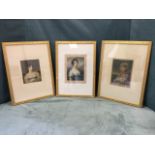 Edmund Wardle, a set of three coloured mezzotints - the bust portraits of Edwardian young ladies,