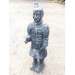 A Chinese type figure, the moustachioed gentleman with hair bun wearing traditional armoured