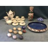 A Royal Doulton six-piece coffee set decorated in the Lido pattern; and miscellaneous other ceramics