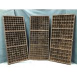 Three rectangular divisioned wood print trays. (34in x 15in) (3)