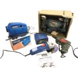 Miscellaneous electrical hand tools - a Draper anglegrinder, a Bosch drill, a Clarke bench