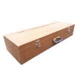 A rectangular painted case, the dovetailed box mounted with suitcase style handle. (33.75in x 11.