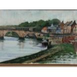 Derek Jones, acrylic on board, Berwick river view with Sallyport & old bridge, signed, mounted &