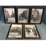 A set of five monochrome photographs of old Glasgow in stained frames. (10in x 13.5in) (5)