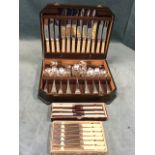 An oak cased canteen of silver plated cutlery - Duchess Plate with six settings; and two boxed