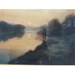 Robert Turnbull, pastel, moonlit Tweed river landscape, signed, mounted & framed. (11.75in x 8.5in)