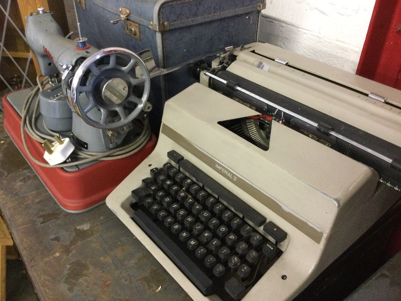 An Imperial manual typewriter; and a cased Jones cast iron sewing machine. (2) - Image 2 of 3