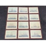 A set of twelve nautical coloured lithographs of ships and whaling scenes, with Naples gallery label