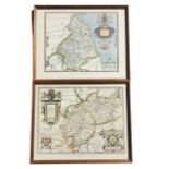 A framed map of Northumberland after the 1576 Saxton original, framed; and another after Saxton of
