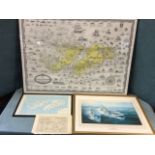 Three maps of the Falkland Islands - two framed and one loose based on a 1770 edition; and a