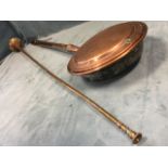 A Victorian copper coaching horn with brass mounts - 49.75in; and a nineteenth century copper bed