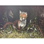 Oil on board, study of cub fox, signed JET, in painted gilt frame. (19.25in x 15.5in)