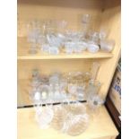 Miscellaneous glass including pairs of salts, pressed glass bowls, entrée dishes, jugs, tankards,