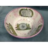 A Victorian Sunderland lustre compass bowl with mariners arms and sailors ditties having