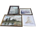 Moira Hershey, print of the Eiffel Tower - La Vie est Belle in gilt, framed; a framed river
