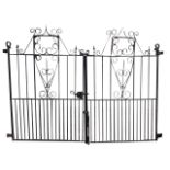 A pair of C20th wrought iron driveway gates with spindles in rectangular frames, the central