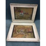 Chate, watercolours, a pair, hunting scenes with hounds in the field, signed and dated 1952, in