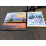 A boxed canvas print after Turner; a Grand Canyon landscape print; and an impressionist print of
