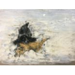 J Reid, pastel, study of two terriers in the snow, signed and framed with gilt slip. (16.5in x 12.