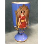 A continental porcelain vase decorated with three-quarter length portrait of a young girl in gilt