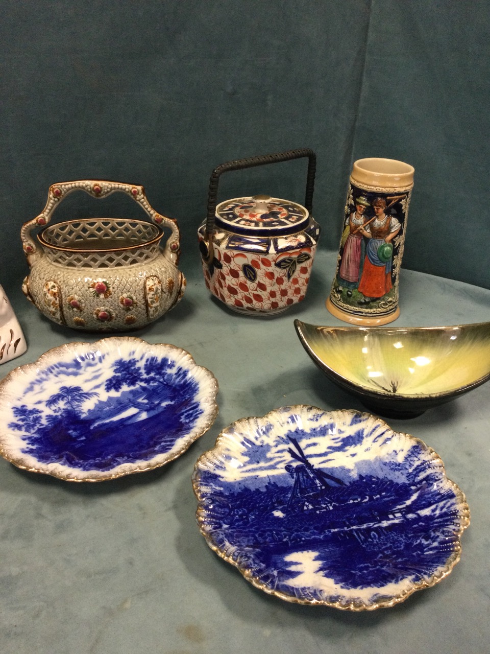Miscellaneous ceramics including a pair of wally dogs, a pair of flo blue plates with gilt scalloped - Image 3 of 3
