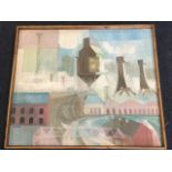 JM Hunter, oil on board, industrial landscape, signed & framed. (31.5in x 27in)