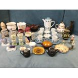 Miscellaneous ceramics including a 60s six-piece coffee set, figurines, vases, Denby, steins,