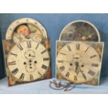 A longcase clock movement, the painted dial by Robert Marshall of Greenside with arch panel of a