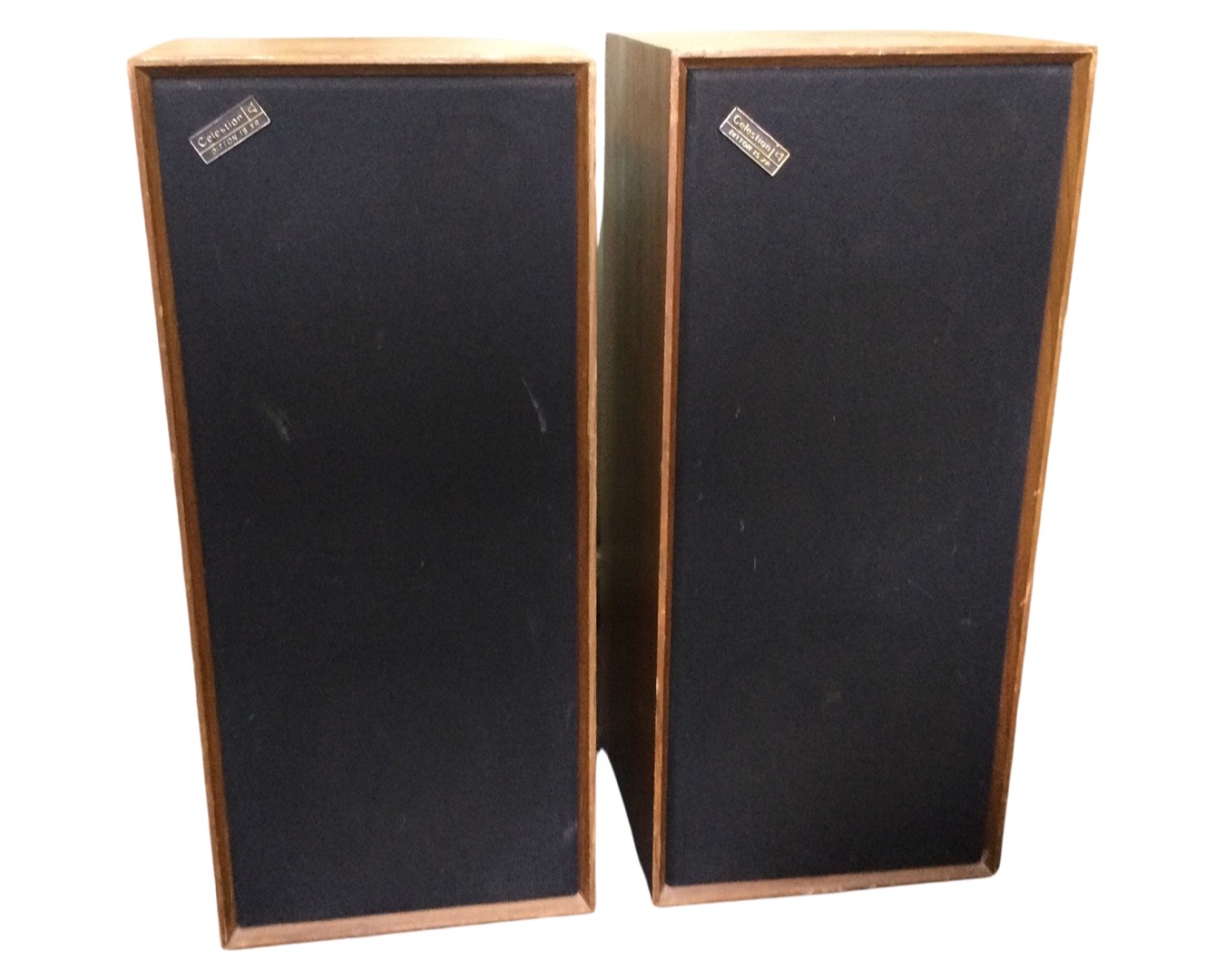 A pair of walnut cased Celestion Dutton 15 XR speakers. (9.75in x 9.5in x 22in) (2)