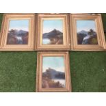 Late nineteenth century oil on boards, water landscapes in gilt & gesso frames, unsigned, three