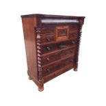 A Victorian mahogany Scotch chest, the top of breakfront outline above a long cushion moulded drawer