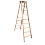 A pair of two-way pine steps, each ladder with eight ribbed treads. (80in)