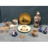 Miscellaneous ceramics including a Japanese satsuma vase & cover, a Victorian frog mug,