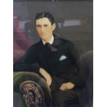 An over-painted bust portrait of a seated Edwardian gentleman, in gilt & gesso frame with gilt slip.