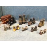 Four pairs of binoculars - one leather cased, Dollons, Telstar, etc; and five miscellaneous pairs of