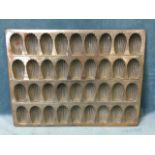 A French steel madelaine mould, the tray with four rows of fluted cavities. (20.5in x 15.25in)