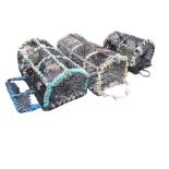 Three lobster pots with arched frames and rectangular grill bases. (3)