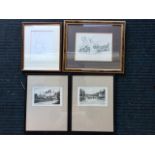 A Sims, etchings, a pair, Ann Hathaways Cottage and Invercauld Bridge, signed and titled in pencil