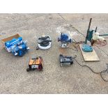 Miscellaneous power tools - a twin handled polisher, a Draper router, a boxed bench grinder, a Black