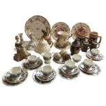 Miscellaneous ceramics including a Doulton Burslem jug, a Coalport teapot, stoneware steins, a