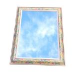 A rectangular contemporary mirror in floral cushion moulded frame. (21.75in x 27.75in)