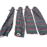 A set of four contemporary silk style box pleated curtains with matching tiebacks, the lined &