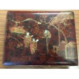 An Edwardian Japanese lacquered album with inlaid and penwork decoration to cover, containing a