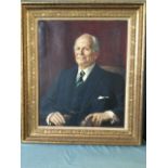 John Gilroy, oil on canvas, waist portrait of Leslie Letts, signed & gilt framed, label to verso